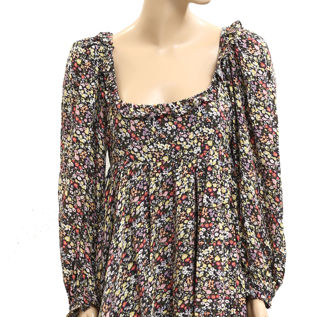 Saylor Anthropologie Black Floral Printed Mini Dress