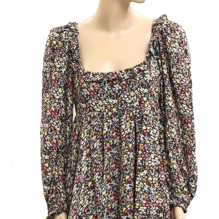 Saylor Anthropologie Black Floral Printed Mini Dress