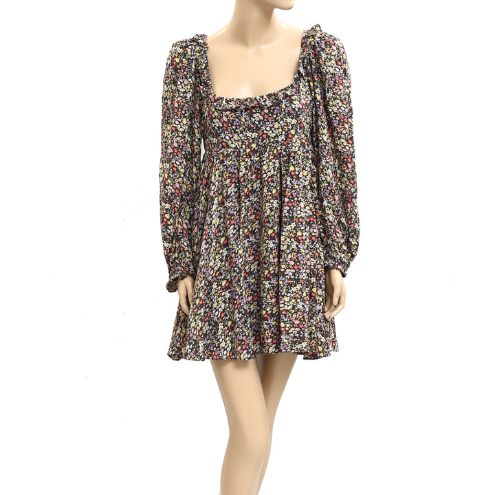 Saylor Anthropologie Black Floral Printed Mini Dress