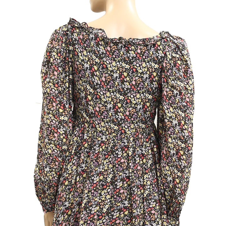 Saylor Anthropologie Black Floral Printed Mini Dress