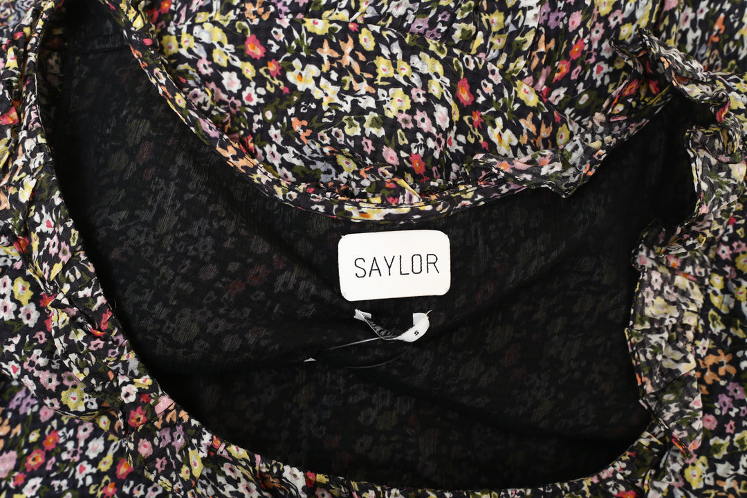 Saylor Anthropologie Black Floral Printed Mini Dress