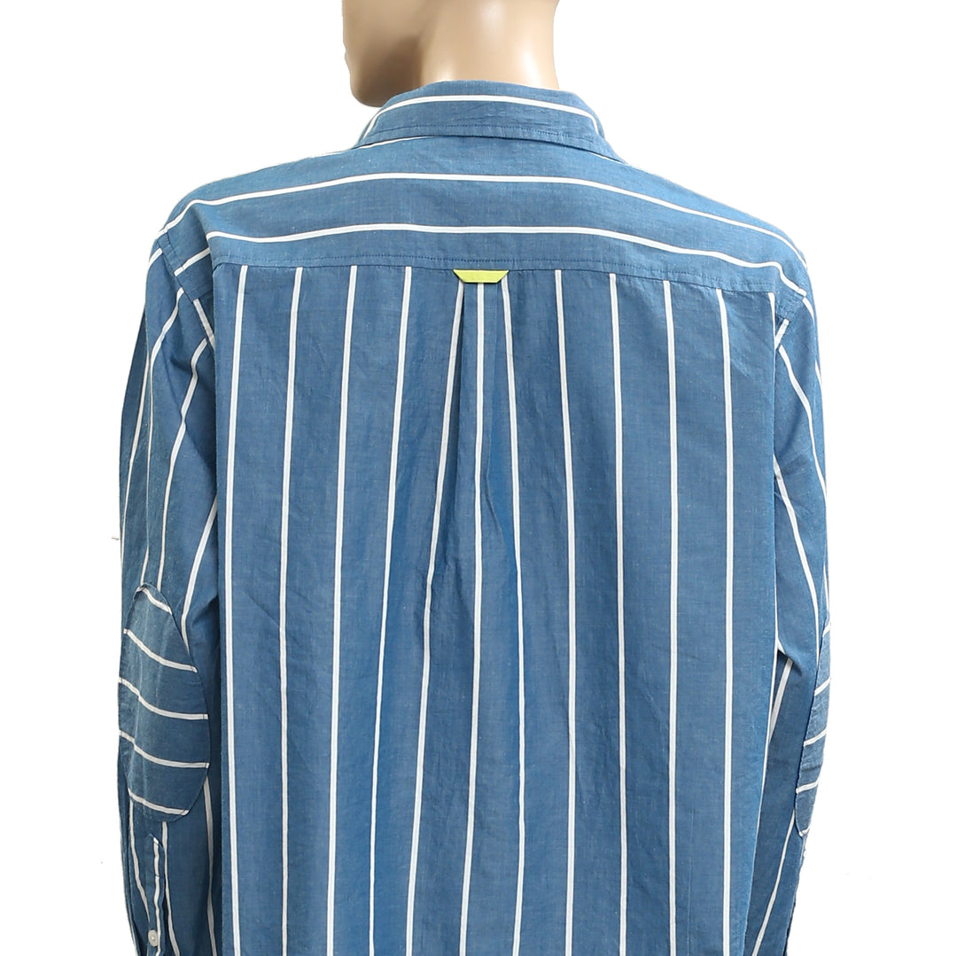 Kerri Rosenthal Striped Print Buttondown Short Sleeve Blouse Shirt Top