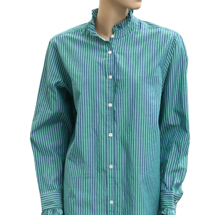 Kerri Rosenthal Striped print Ruffle Cotton Shirt Tunic Top