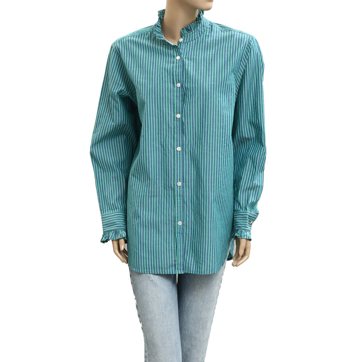 Kerri Rosenthal Striped print Ruffle Cotton Shirt Tunic Top