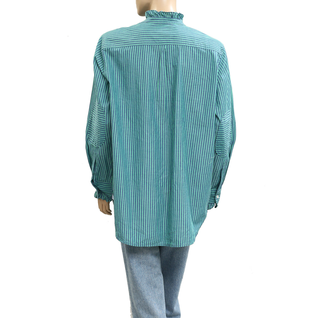 Kerri Rosenthal Striped print Ruffle Cotton Shirt Tunic Top