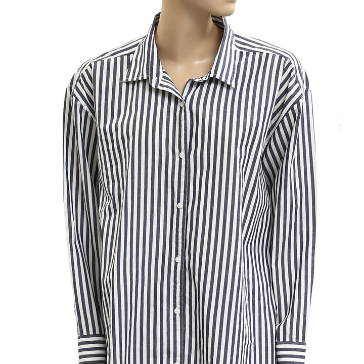 Kerri Rosenthal Striped Printed Long Sleeve Cotton Tunic Shirt Top
