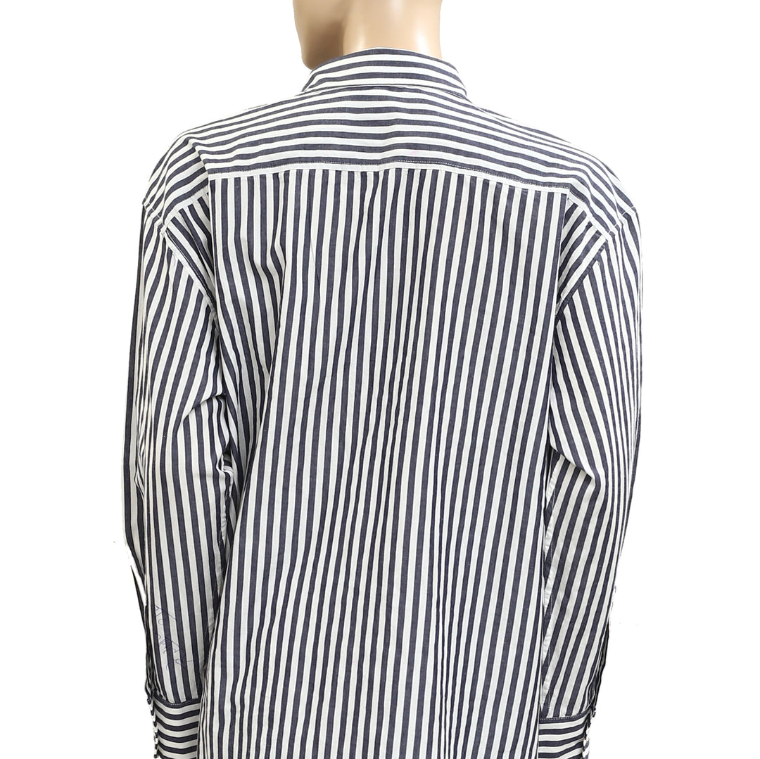 Kerri Rosenthal Striped Printed Long Sleeve Cotton Tunic Shirt Top
