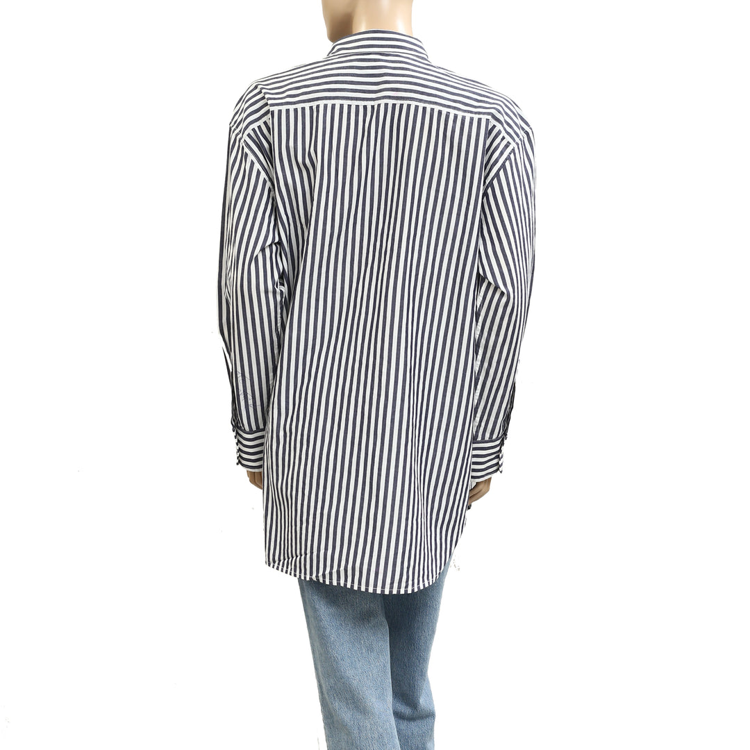 Kerri Rosenthal Striped Printed Long Sleeve Cotton Tunic Shirt Top