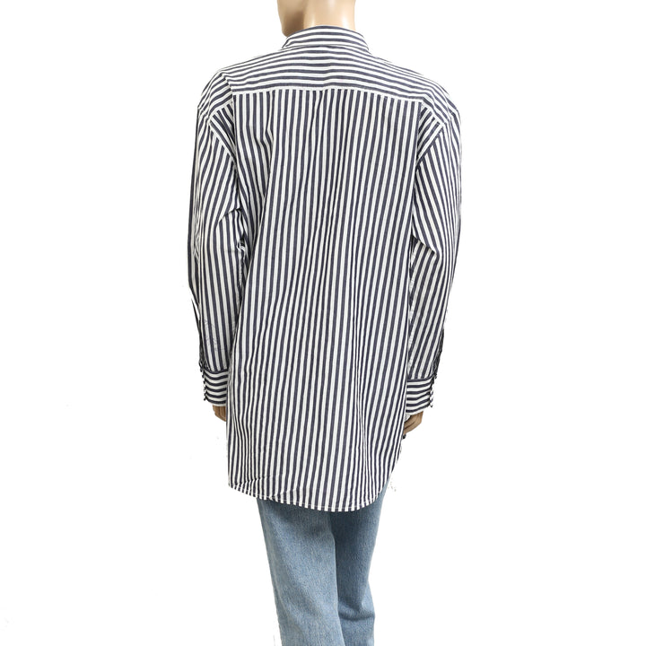 Kerri Rosenthal Striped Printed Long Sleeve Cotton Tunic Shirt Top