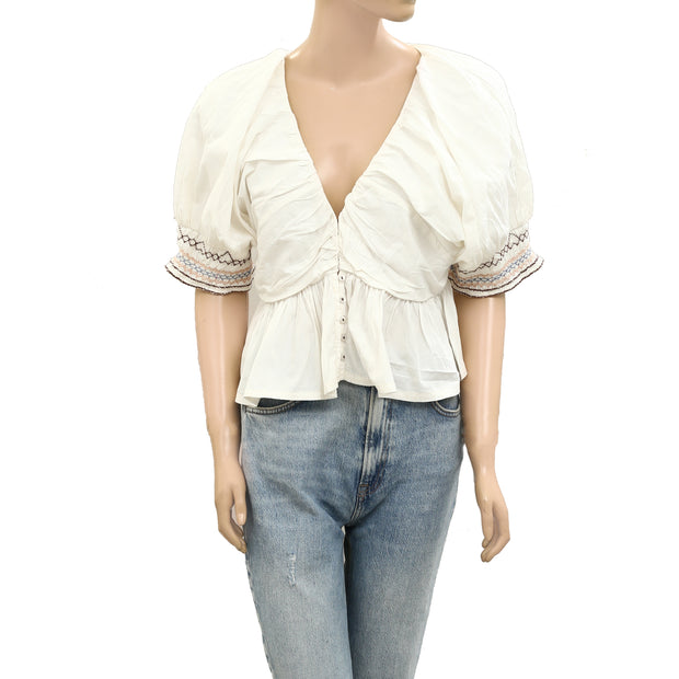 Free People Where We Meet Smocked Blouse Top