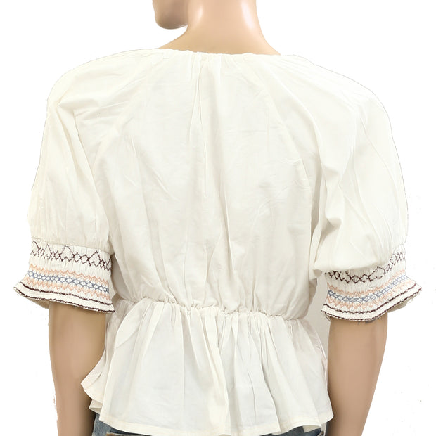 Free People Where We Meet Smocked Blouse Top