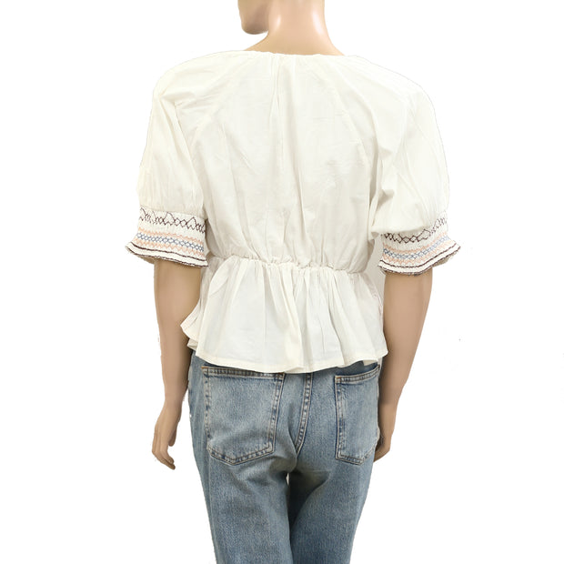 Free People Where We Meet Smocked Blouse Top