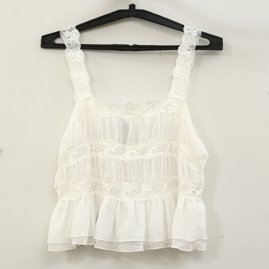 By Anthropologie Shirred Lace Tank Women's Blouse Top