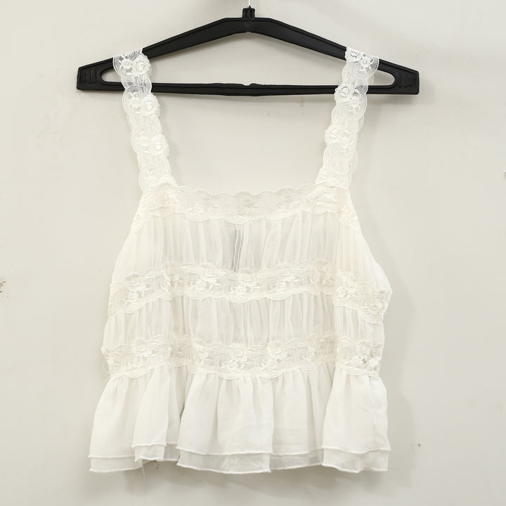 By Anthropologie Shirred Lace Tank Women's Blouse Top
