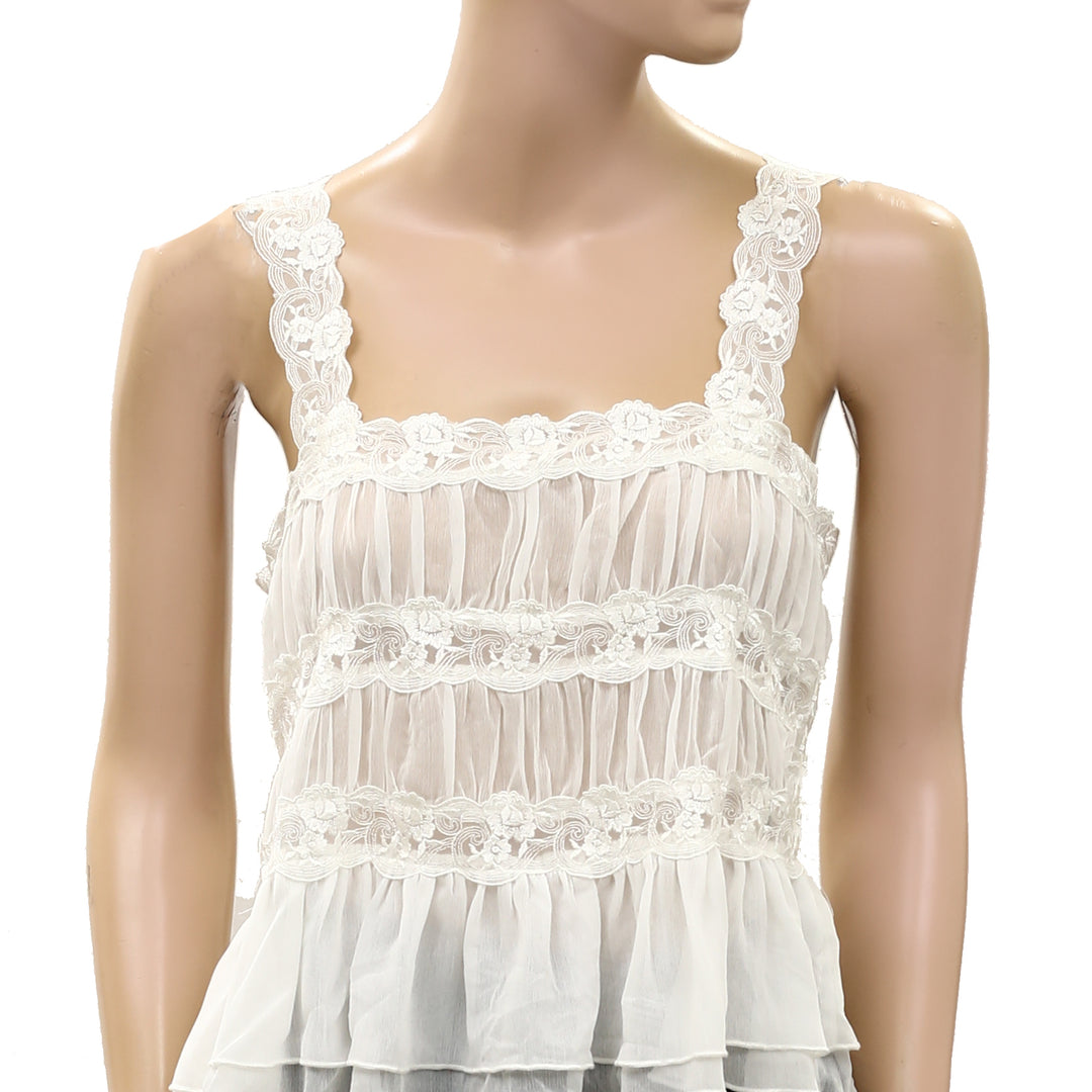 By Anthropologie Shirred Lace Tank Women's Blouse Top