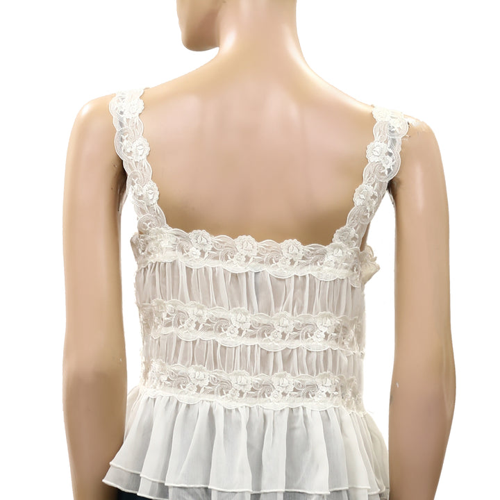 By Anthropologie Shirred Lace Tank Women's Blouse Top