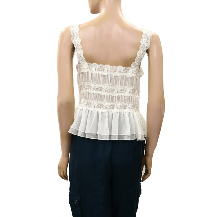 By Anthropologie Shirred Lace Tank Women's Blouse Top