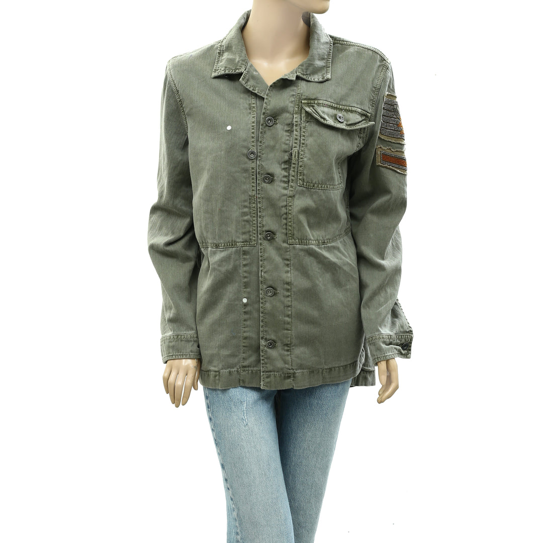 Free People Embellished Military popular Shirt Jacket