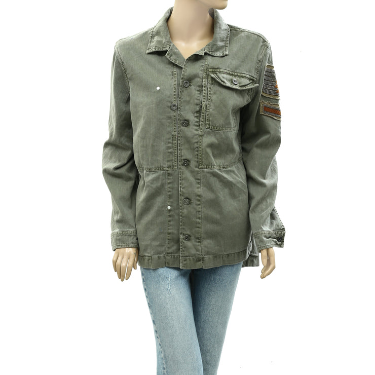 Free people embellished on sale military shirt jacket