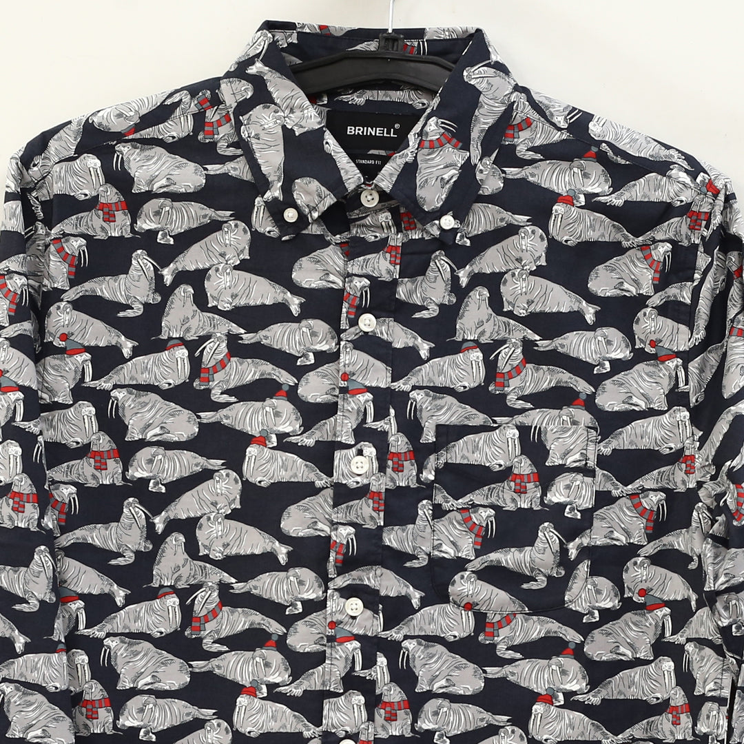 Brinell Animal Print Men's Buttondown Long-Sleeve Casual Shirt