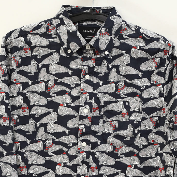 Brinell Animal Print Men's Buttondown Long-Sleeve Casual Shirt