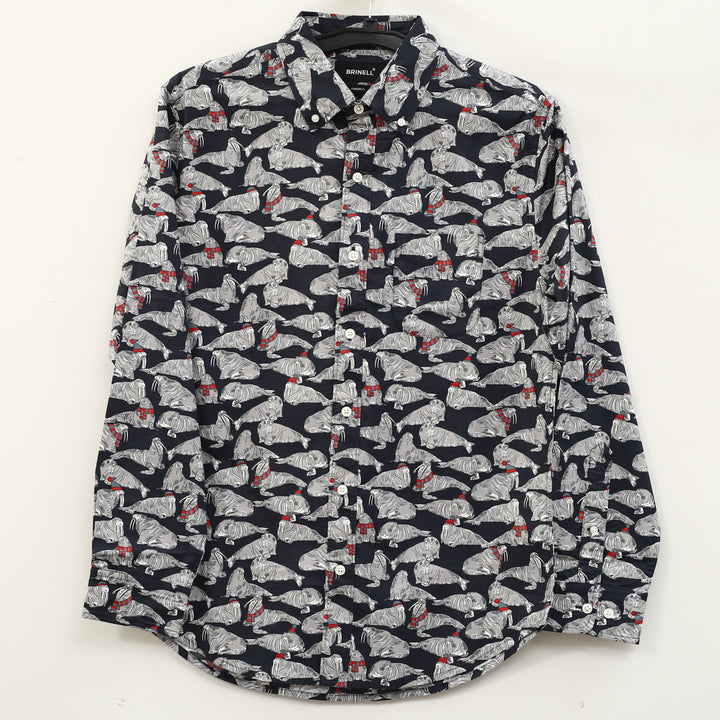 Brinell Animal Print Men's Buttondown Long-Sleeve Casual Shirt