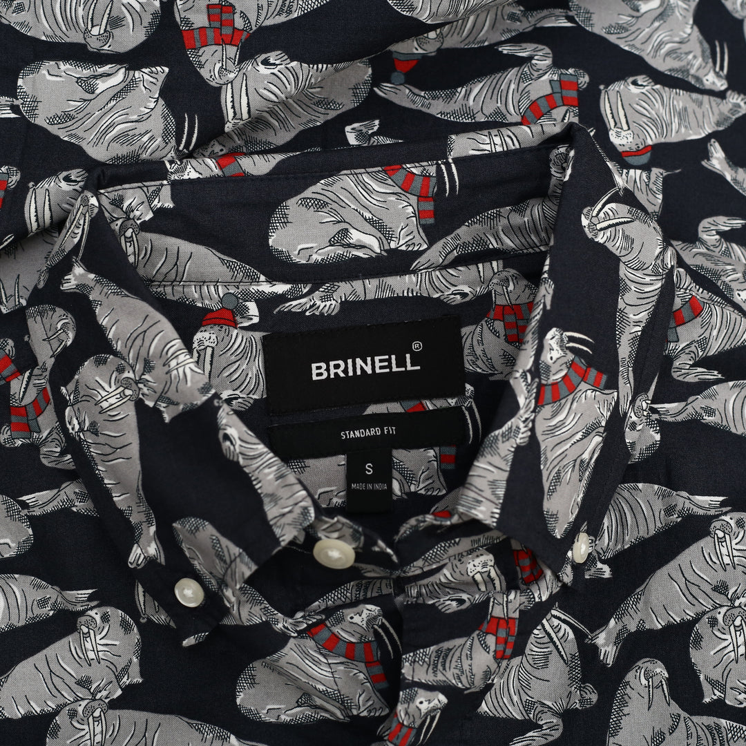 Brinell Animal Print Men's Buttondown Long-Sleeve Casual Shirt
