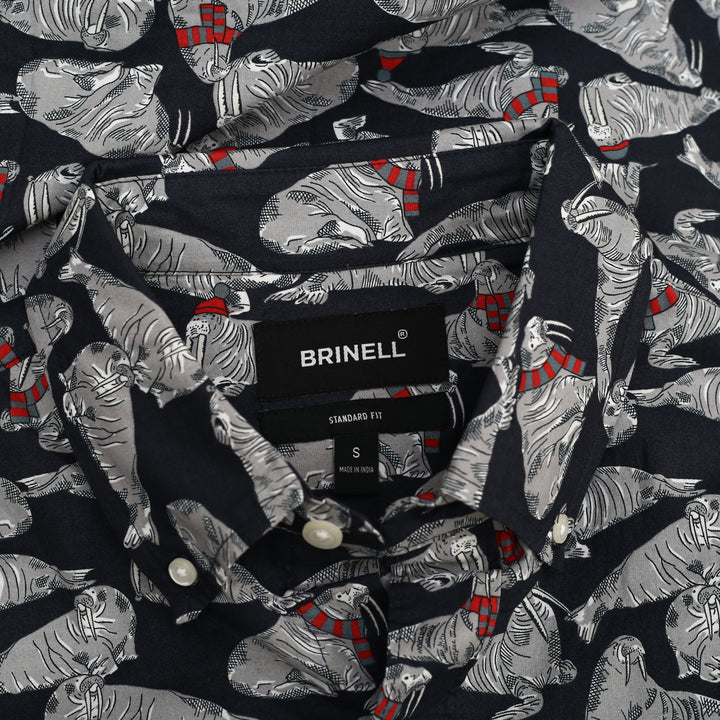 Brinell Animal Print Men's Buttondown Long-Sleeve Casual Shirt