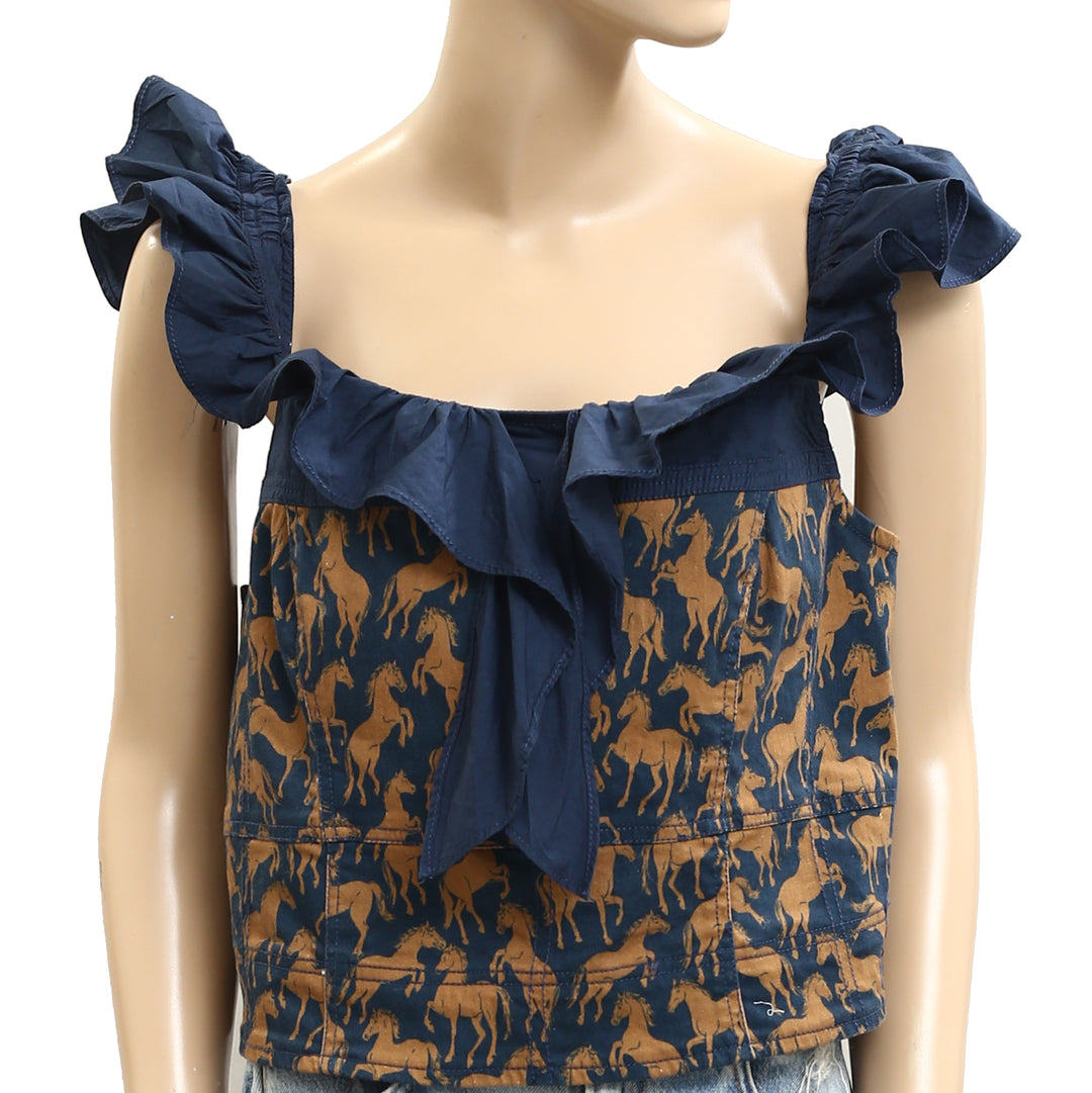 Anthropologie Maeve Flutter-Sleeve Crop Blouse Top