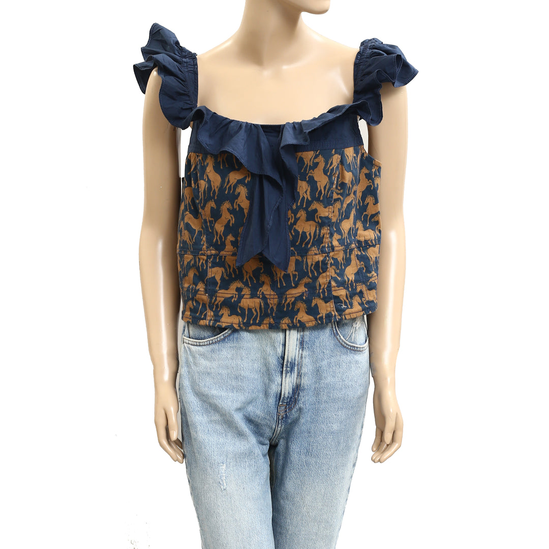 Anthropologie Maeve Flutter-Sleeve Crop Blouse Top