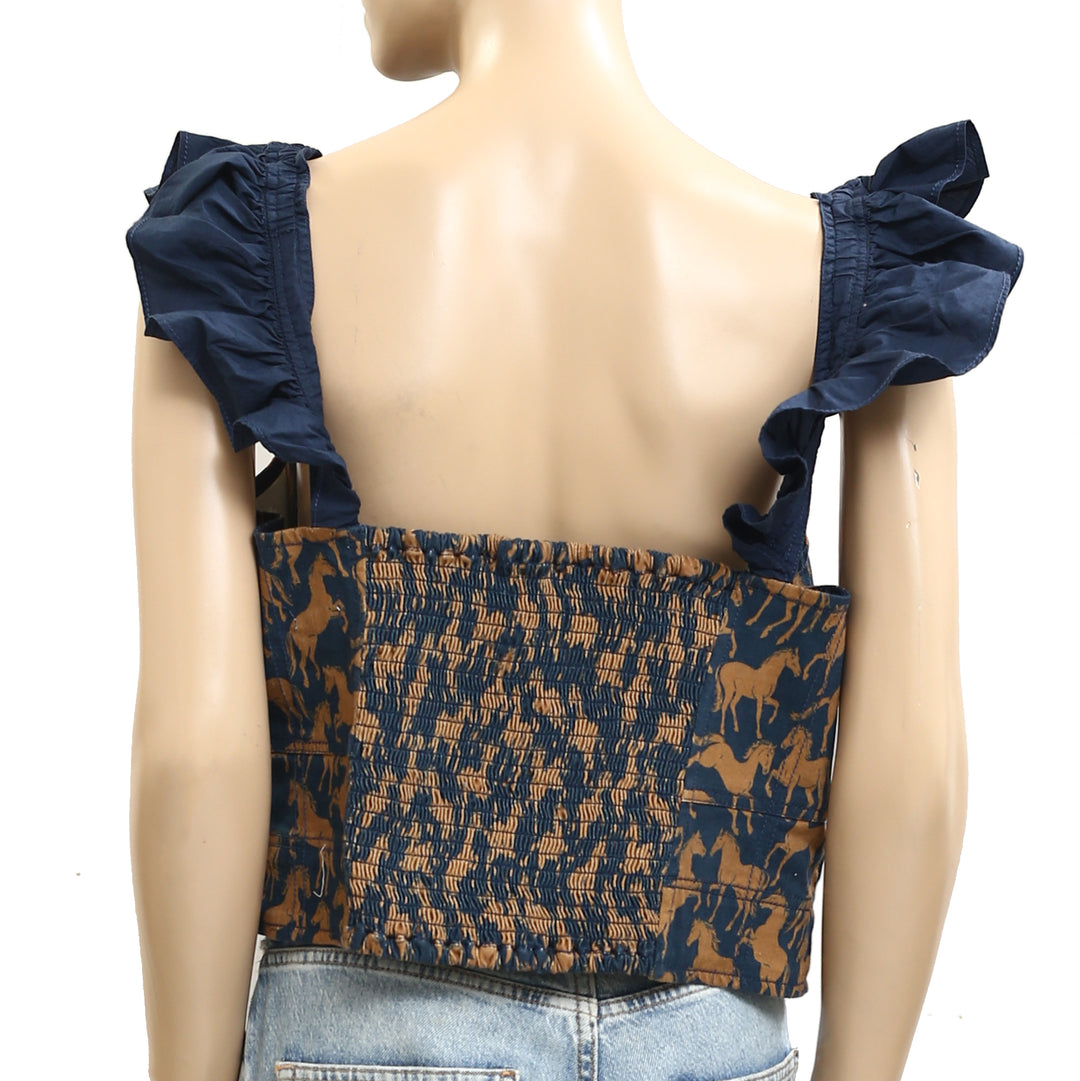 Anthropologie Maeve Flutter-Sleeve Crop Blouse Top