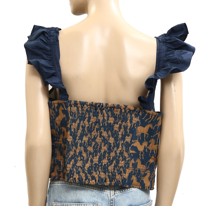 Anthropologie Maeve Flutter-Sleeve Crop Blouse Top