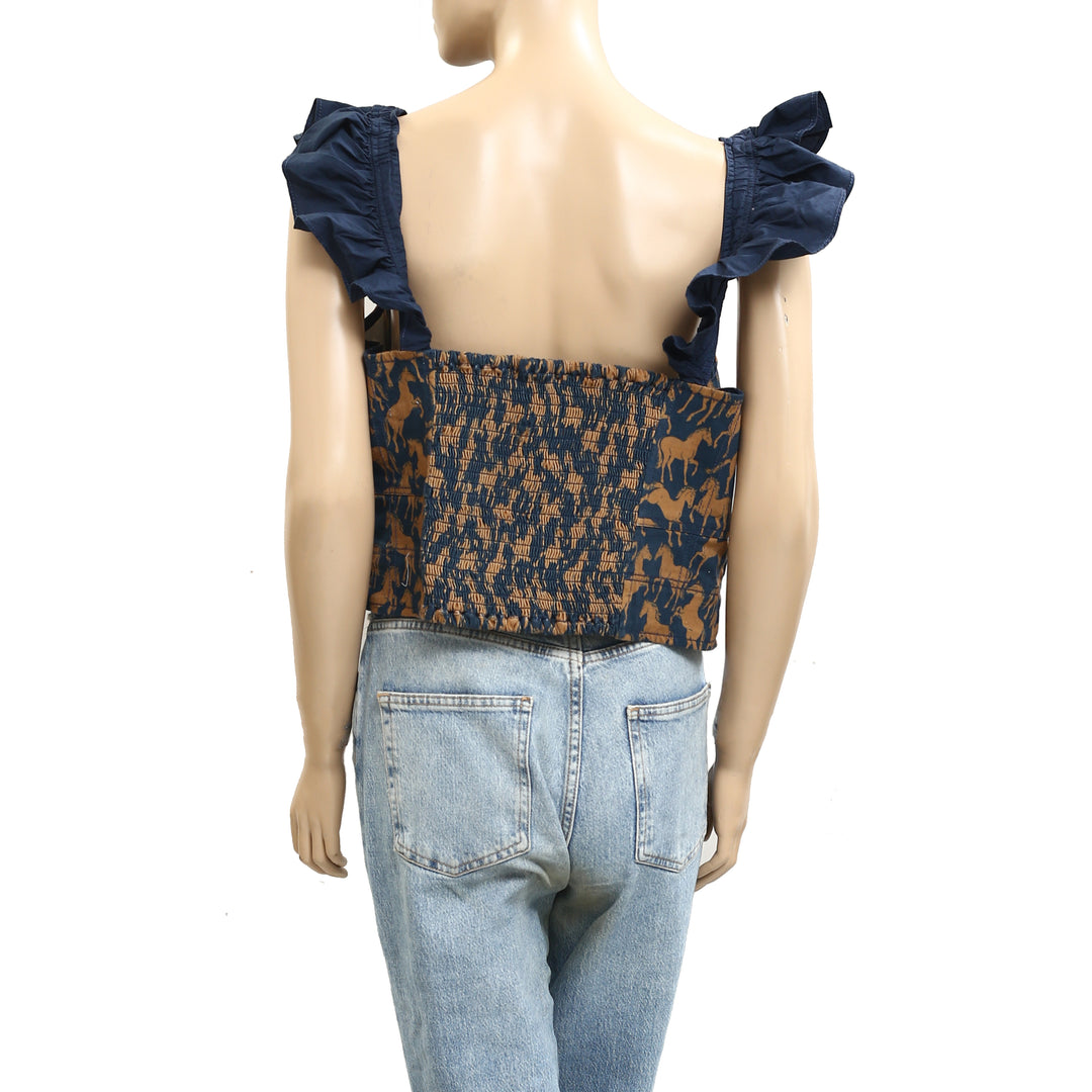 Anthropologie Maeve Flutter-Sleeve Crop Blouse Top