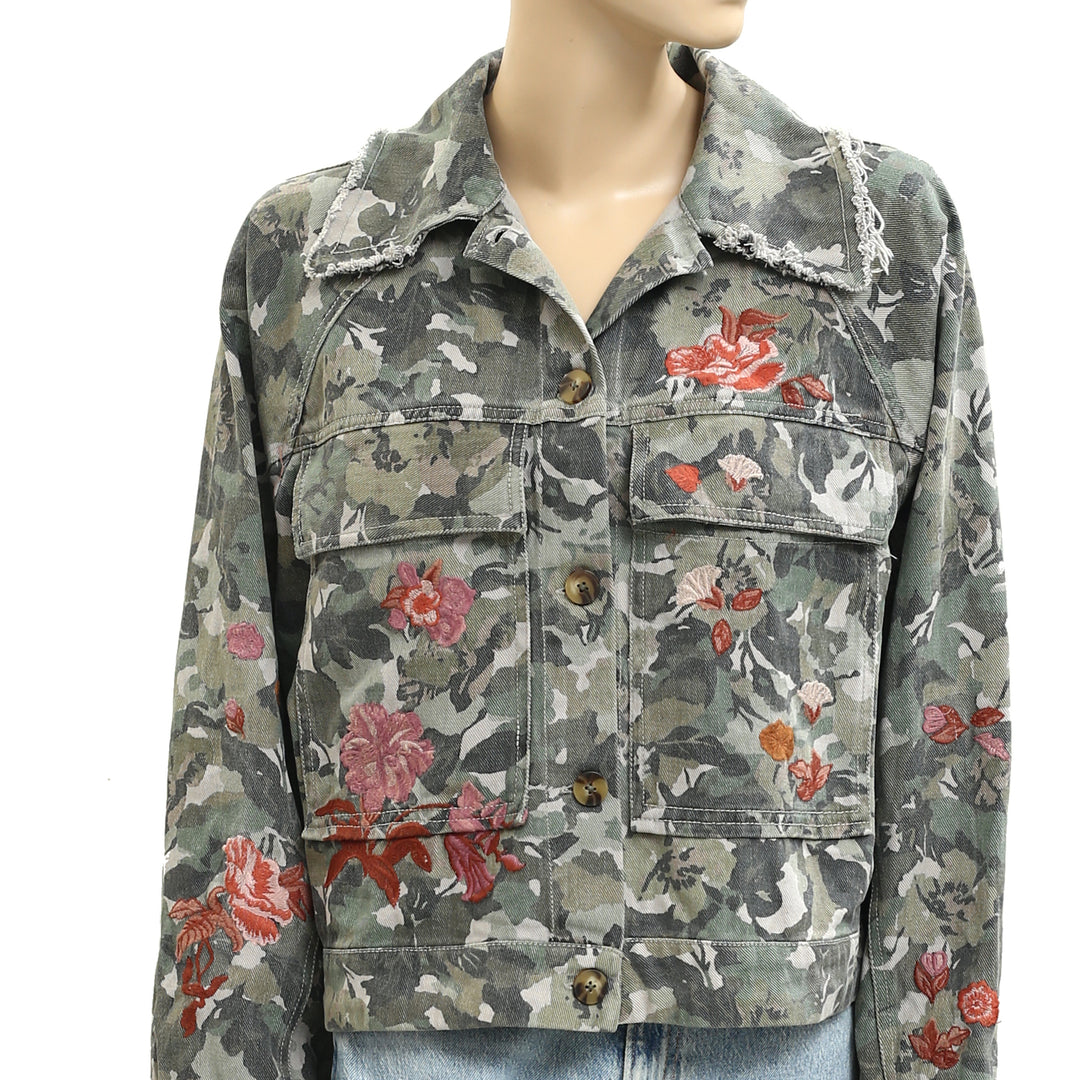 By Anthropologie Pilcro Embroidered Utility Jacket Women's Top
