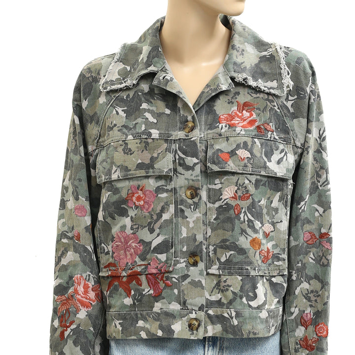By Anthropologie Pilcro Embroidered Utility Jacket Women's Top