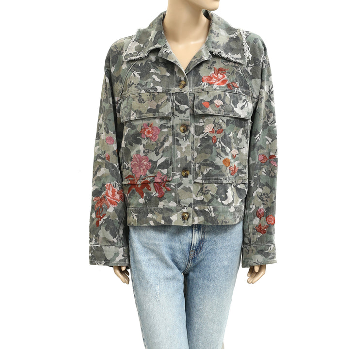 By Anthropologie Pilcro Embroidered Utility Jacket Women's Top