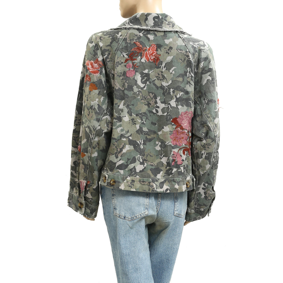 By Anthropologie Pilcro Embroidered Utility Jacket Women's Top