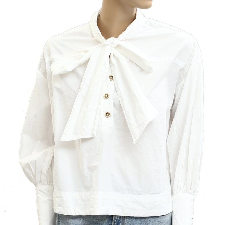 Anthropologie By Maeve Bow White Blouse Top