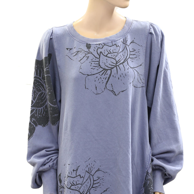 Free People Flowers Sweatshirt Tunic Top