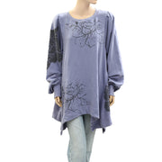 Free People Flowers Sweatshirt Tunic Top