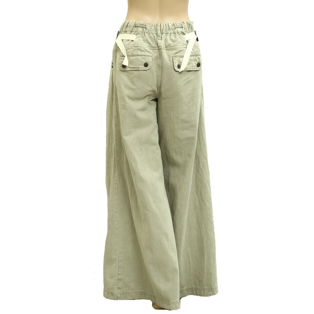 Free People Wide-Leg Chino Trousers Pants
