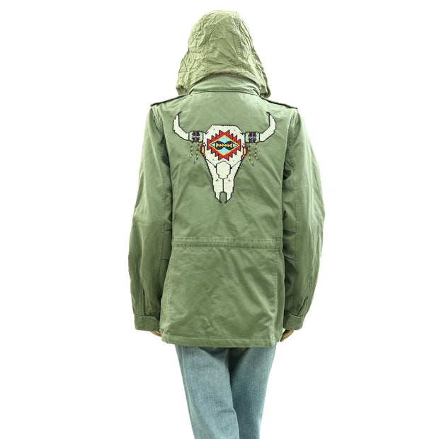 Denim & Supply Ralph Lauren Beaded Steer Head Field Army Hoodie Jacket