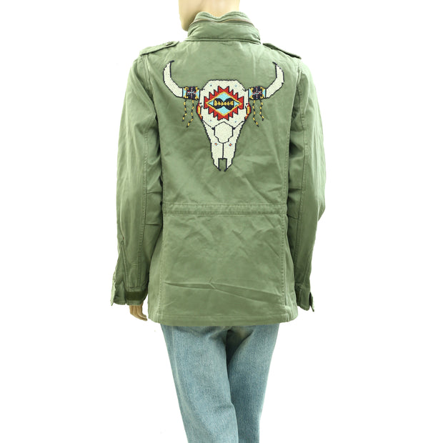 Denim & Supply Ralph Lauren Beaded Steer Head Field Army Hoodie Jacket