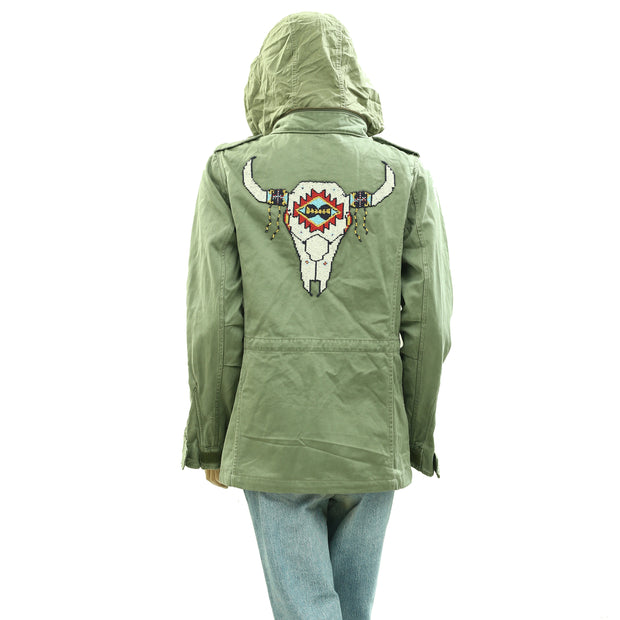 Denim & Supply Ralph Lauren Beaded Steer Head Field Army Hoodie Jacket