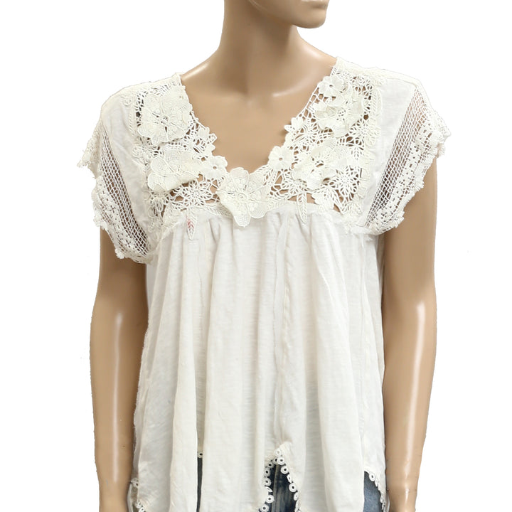 By Anthropologie V-Neck Short-Sleeve Lace Swing Blouse Top