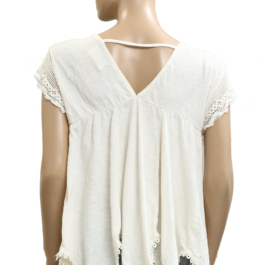 By Anthropologie V-Neck Short-Sleeve Lace Swing Blouse Top