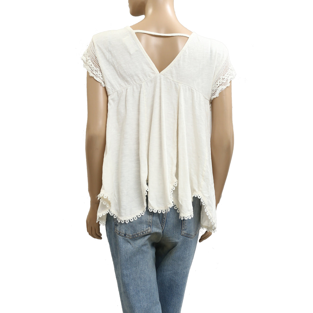 By Anthropologie V-Neck Short-Sleeve Lace Swing Blouse Top