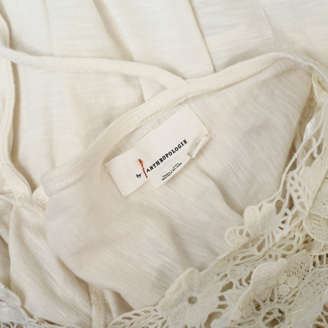 By Anthropologie V-Neck Short-Sleeve Lace Swing Blouse Top