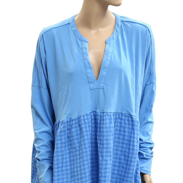 Anthropologie Pilcro Long-Sleeve Babydoll Gingham Blouse Top