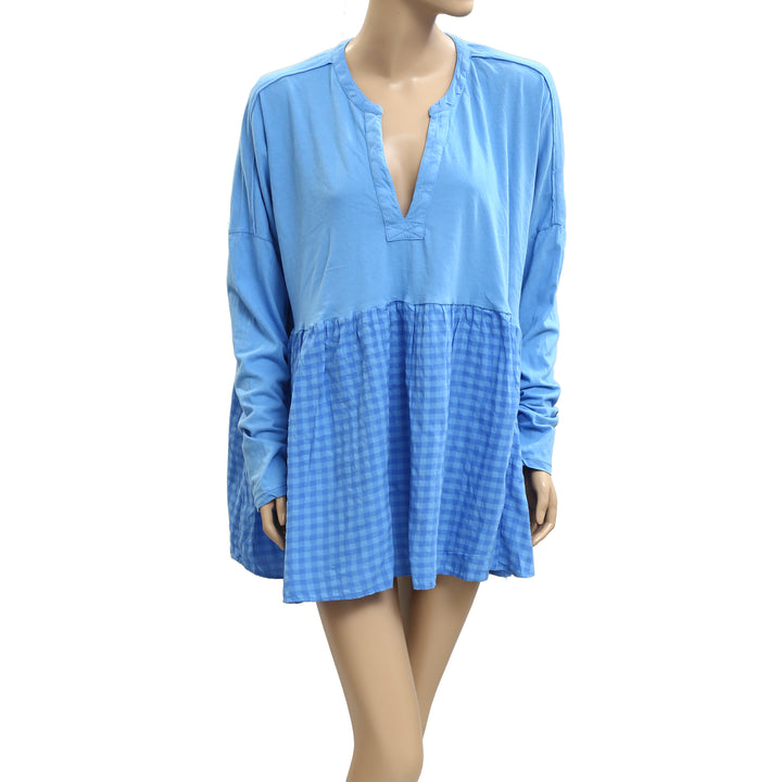 Anthropologie Pilcro Long-Sleeve Babydoll Gingham Blouse Top